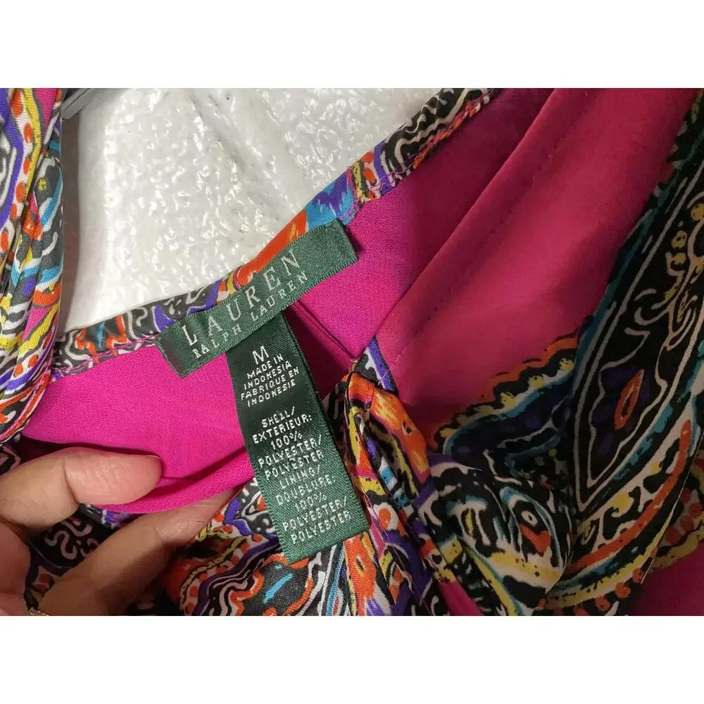 < Lauren Ralph Lauren Pink Satin Paisley Print Top > - Picture 2 of 3